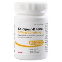 KALCIPOS-D FORTE 500 mg/20 mikrog tabl, kalvopääll 60 kpl