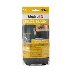 Medrull Face Mask kirurginen kasvonsuoja 3krs musta väri 10 kpl